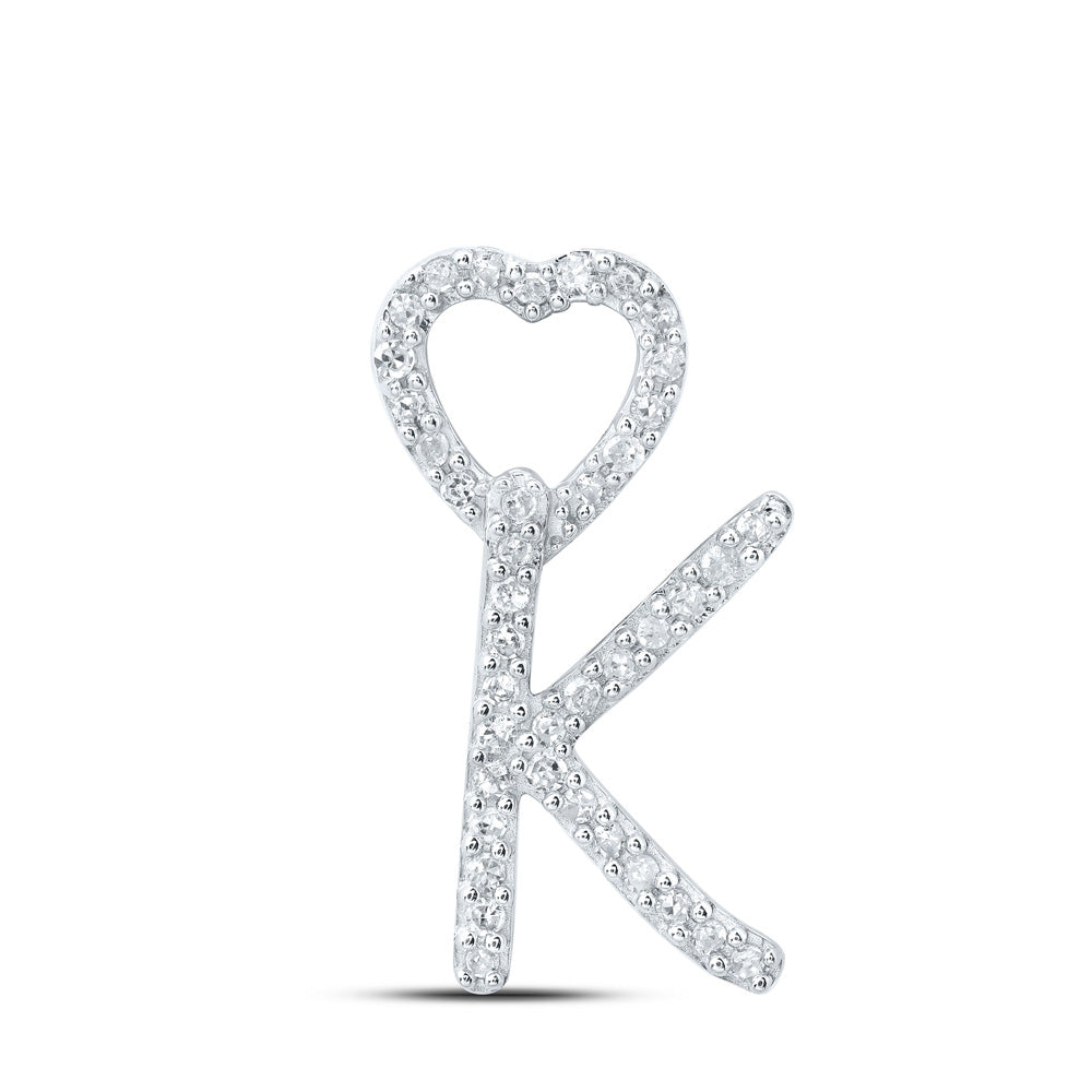 10K White Gold Womens Round Diamond Heart Letter Pendant