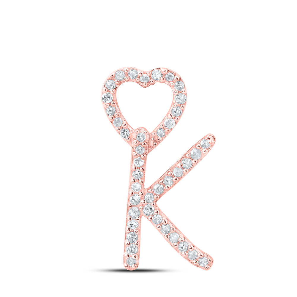 10K Rose Gold Womens Round Diamond Heart Letter Pendant
