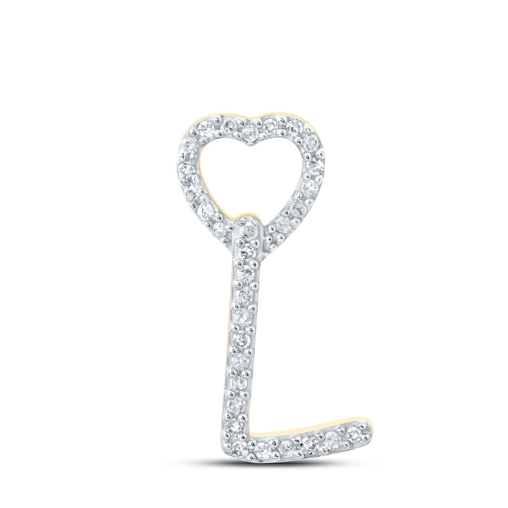 10K Yellow Gold Womens Round Diamond Heart Letter Pendant