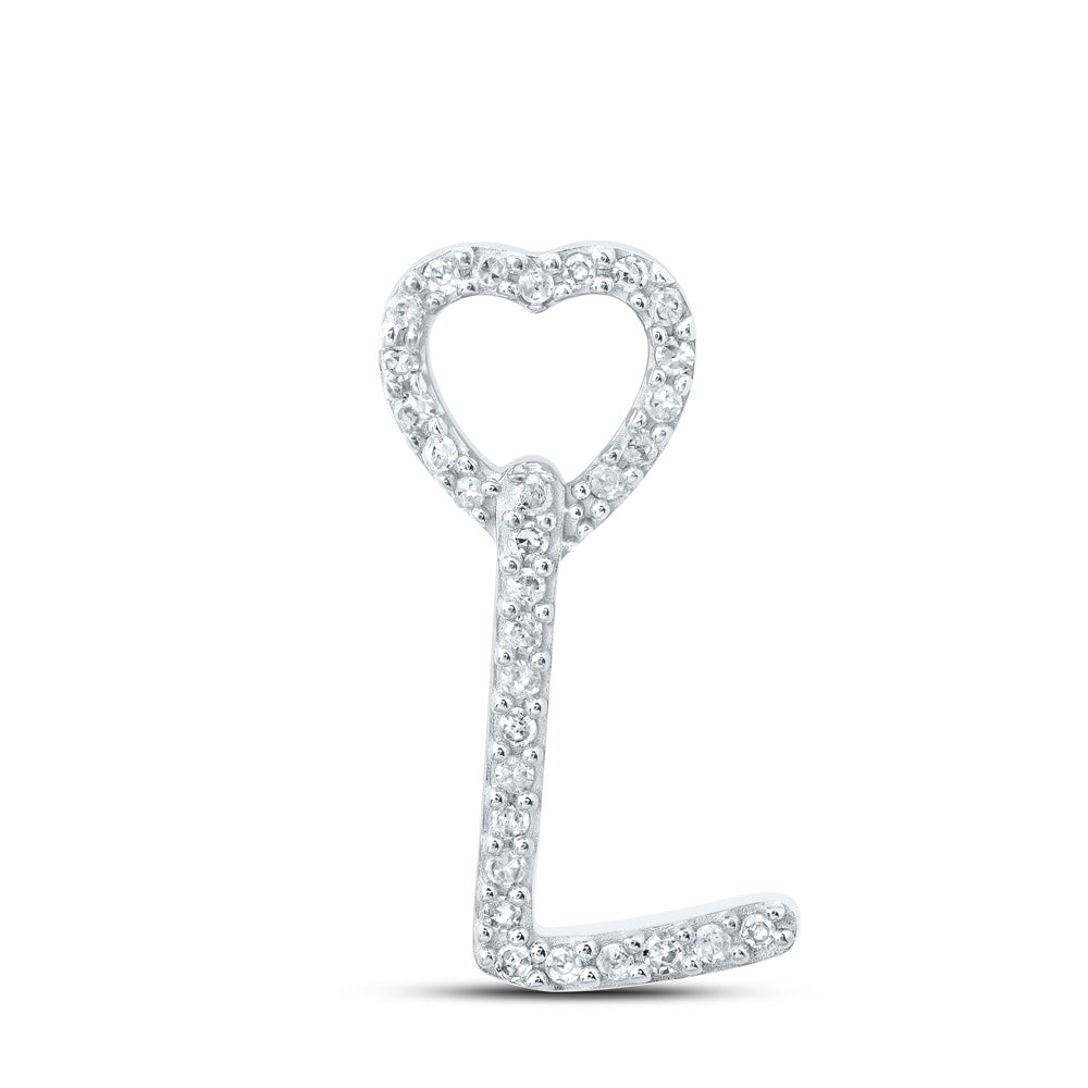 10K White Gold Womens Round Diamond Heart Letter Pendant