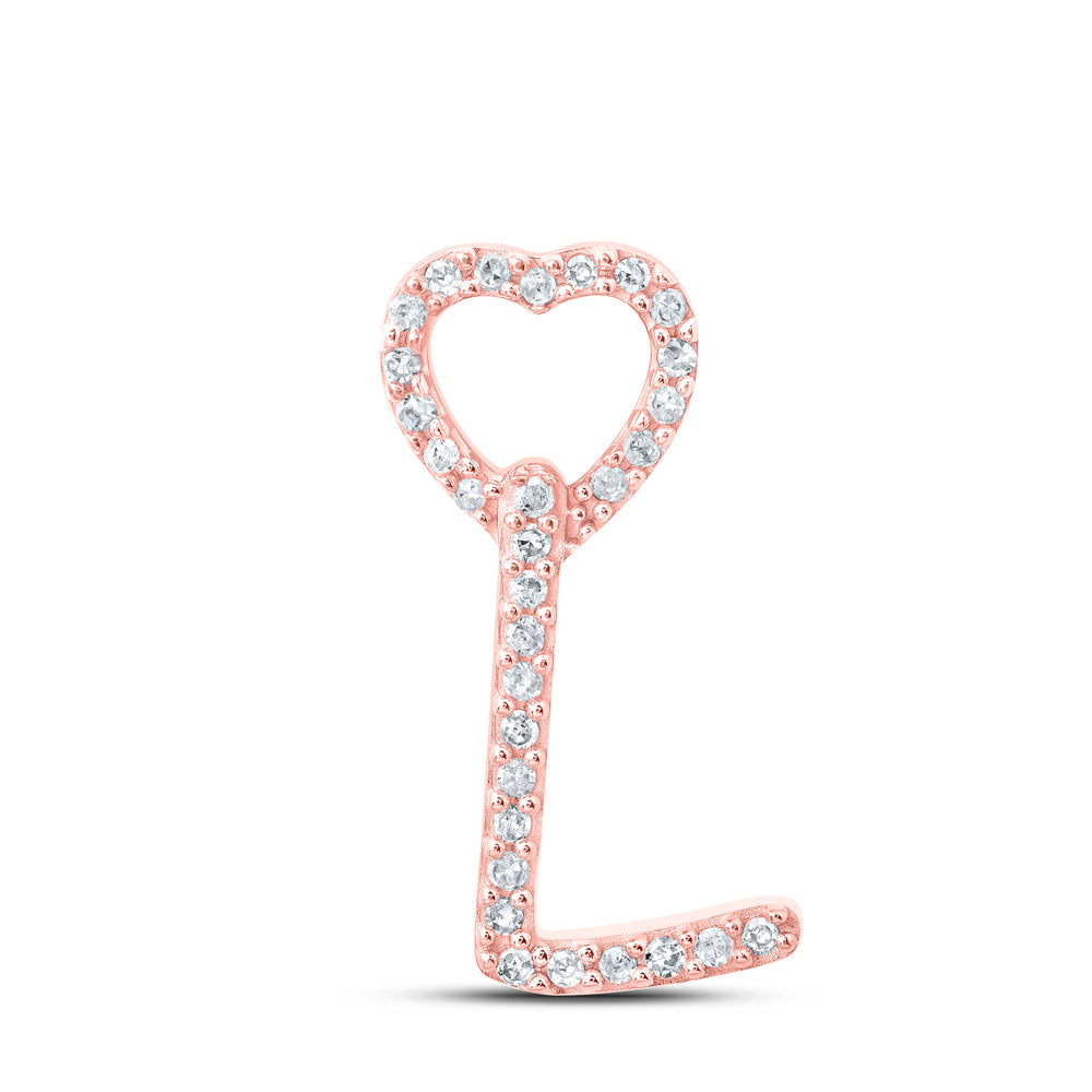 10K Rose Gold Womens Round Diamond Heart Letter Pendant
