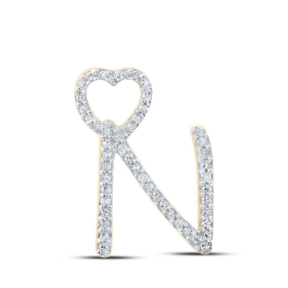 10K Yellow Gold Womens Round Diamond Heart Letter Pendant