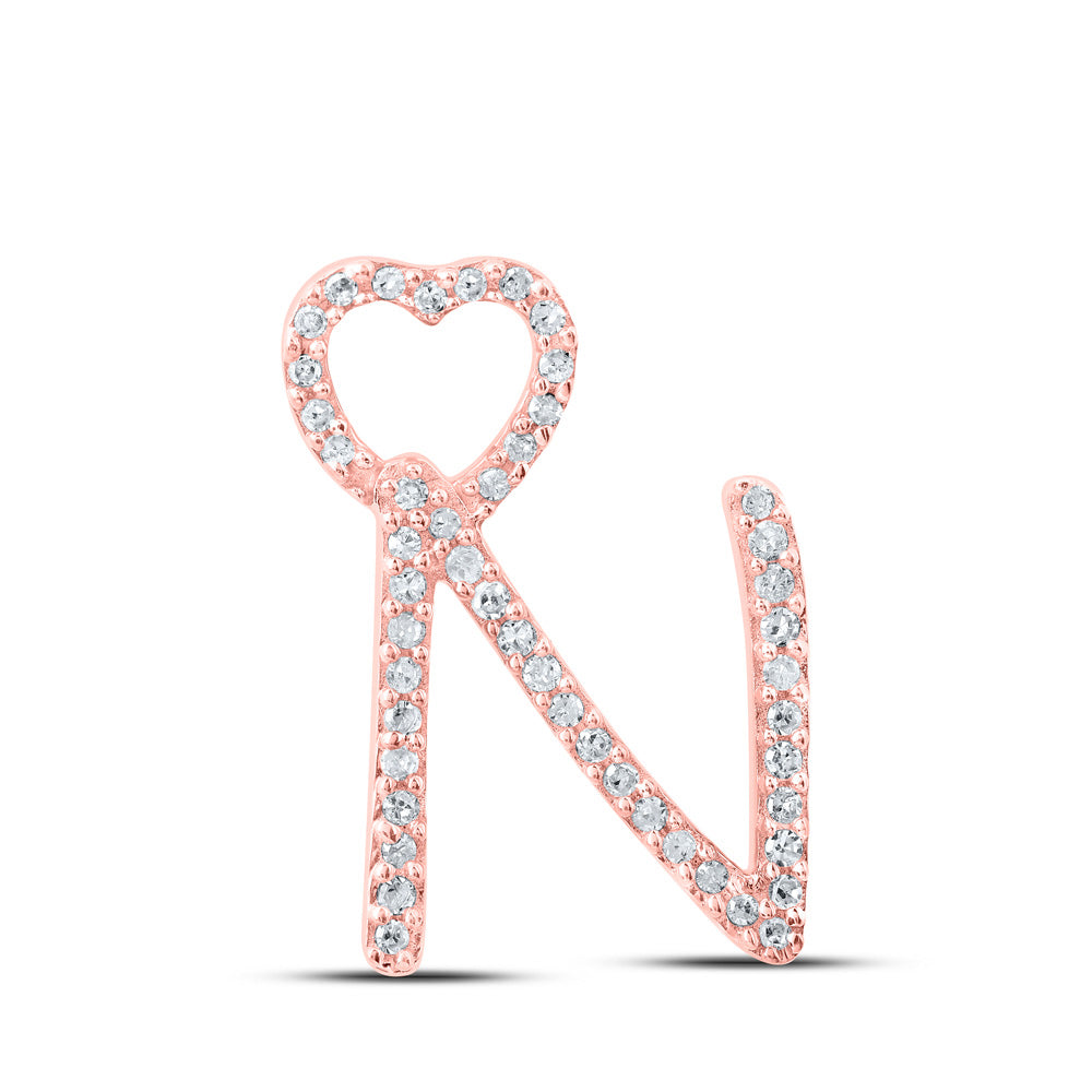 10K Rose Gold Womens Round Diamond Heart Letter Pendant