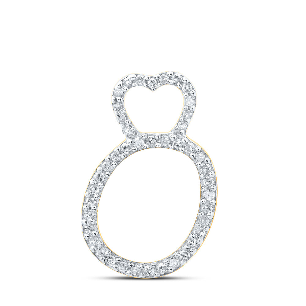 10K Yellow Gold Womens Round Diamond Heart Letter Pendant