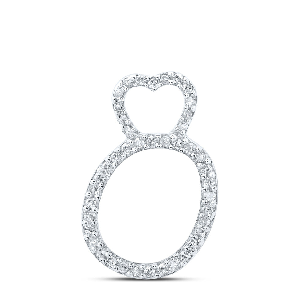 10K White Gold Womens Round Diamond Heart Letter Pendant