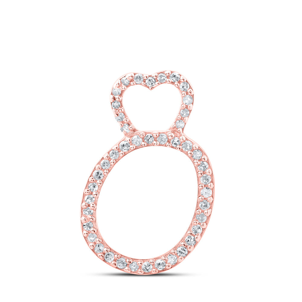 10K Rose Gold Womens Round Diamond Heart Letter Pendant