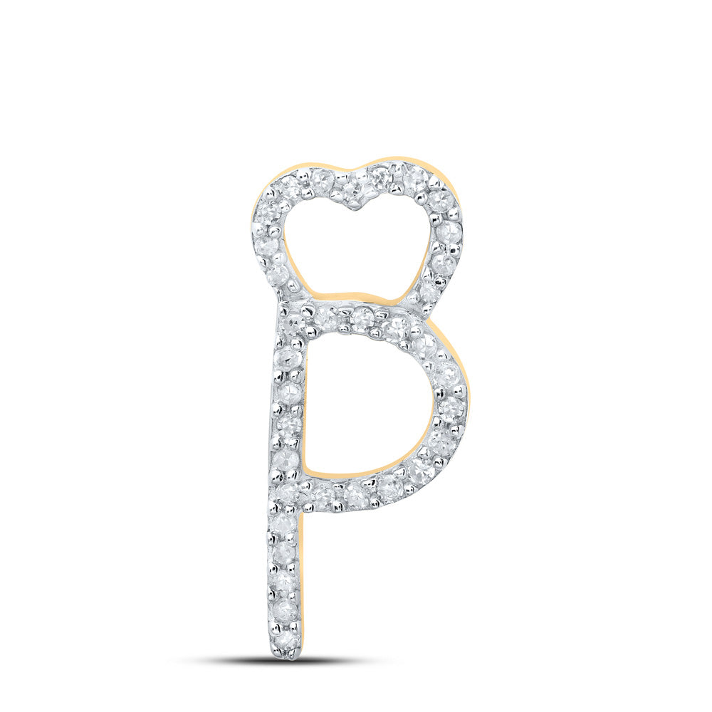 10K Yellow Gold Womens Round Diamond Heart Letter Pendant