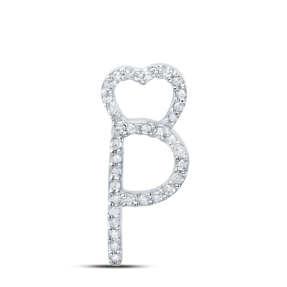 10K White Gold Womens Round Diamond Heart Letter Pendant