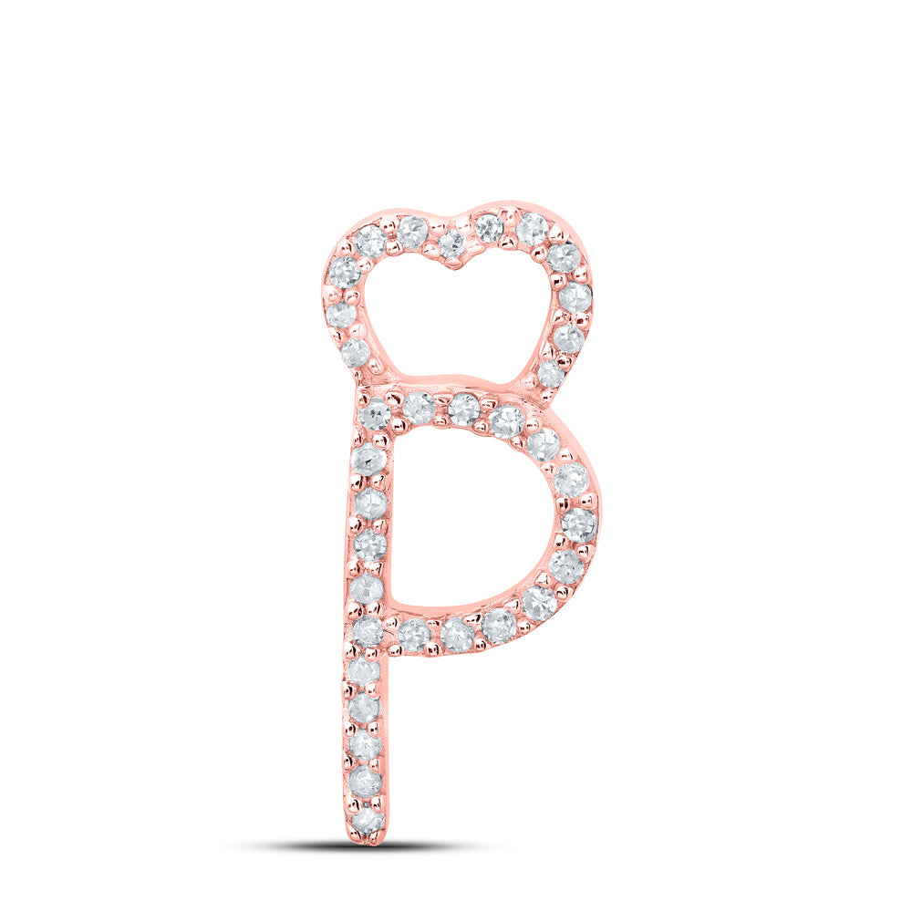 10K Rose Gold Womens Round Diamond Heart Letter Pendant