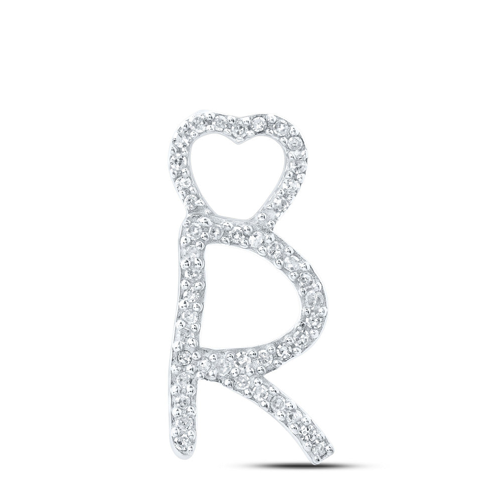 10K White Gold Womens Round Diamond Heart Letter Pendant