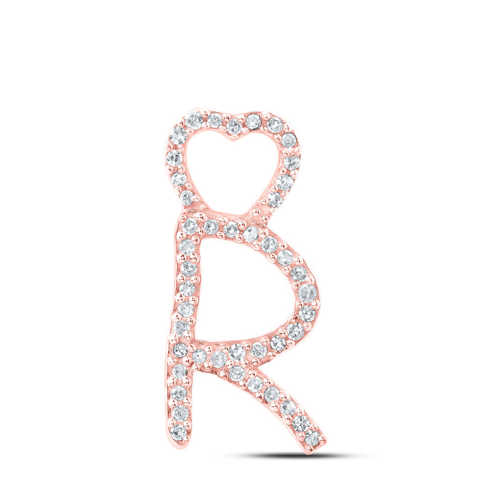 10K Rose Gold Womens Round Diamond Heart Letter Pendant
