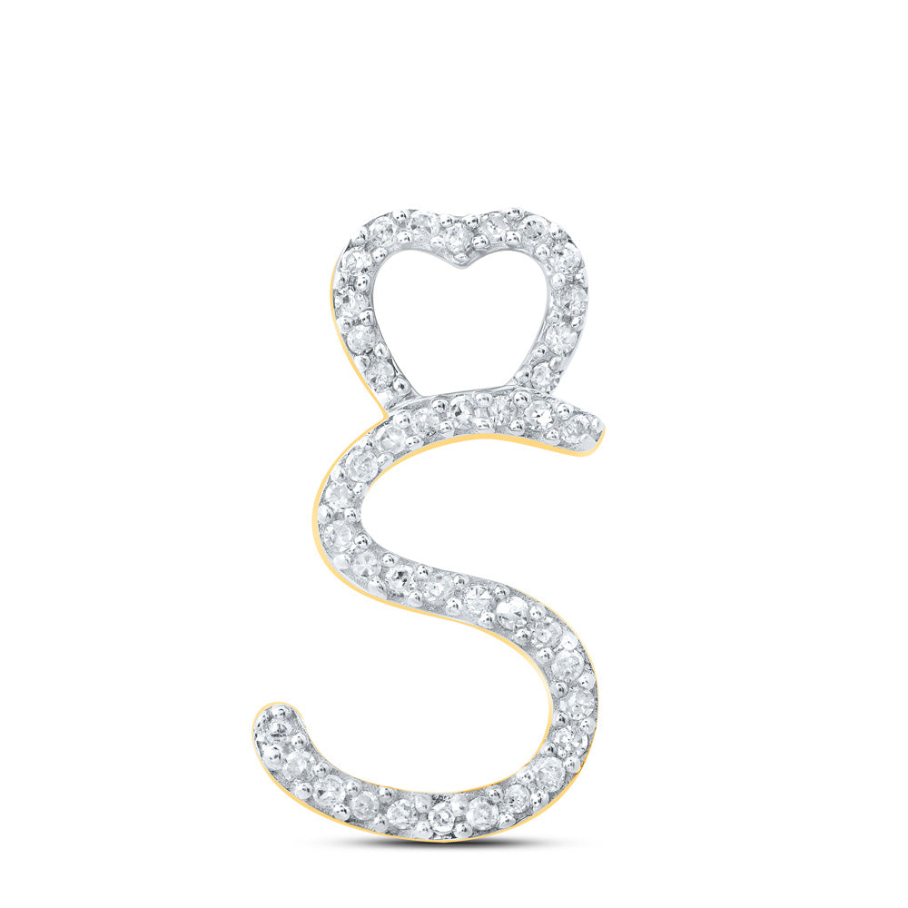 10K Yellow Gold Womens Round Diamond Heart Letter Pendant