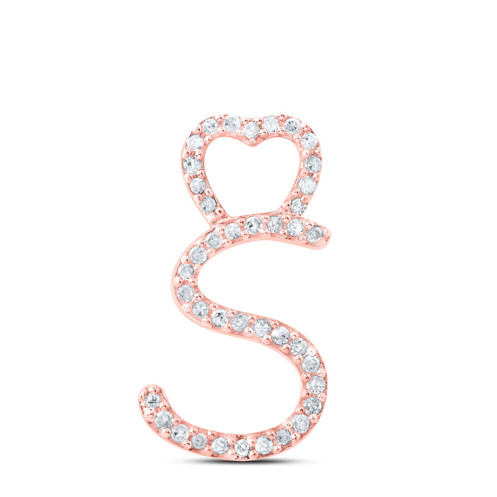 10K Rose Gold Womens Round Diamond Heart Letter Pendant