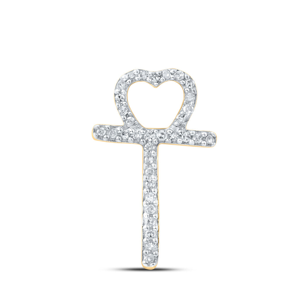 10K Yellow Gold Womens Round Diamond Heart Letter Pendant