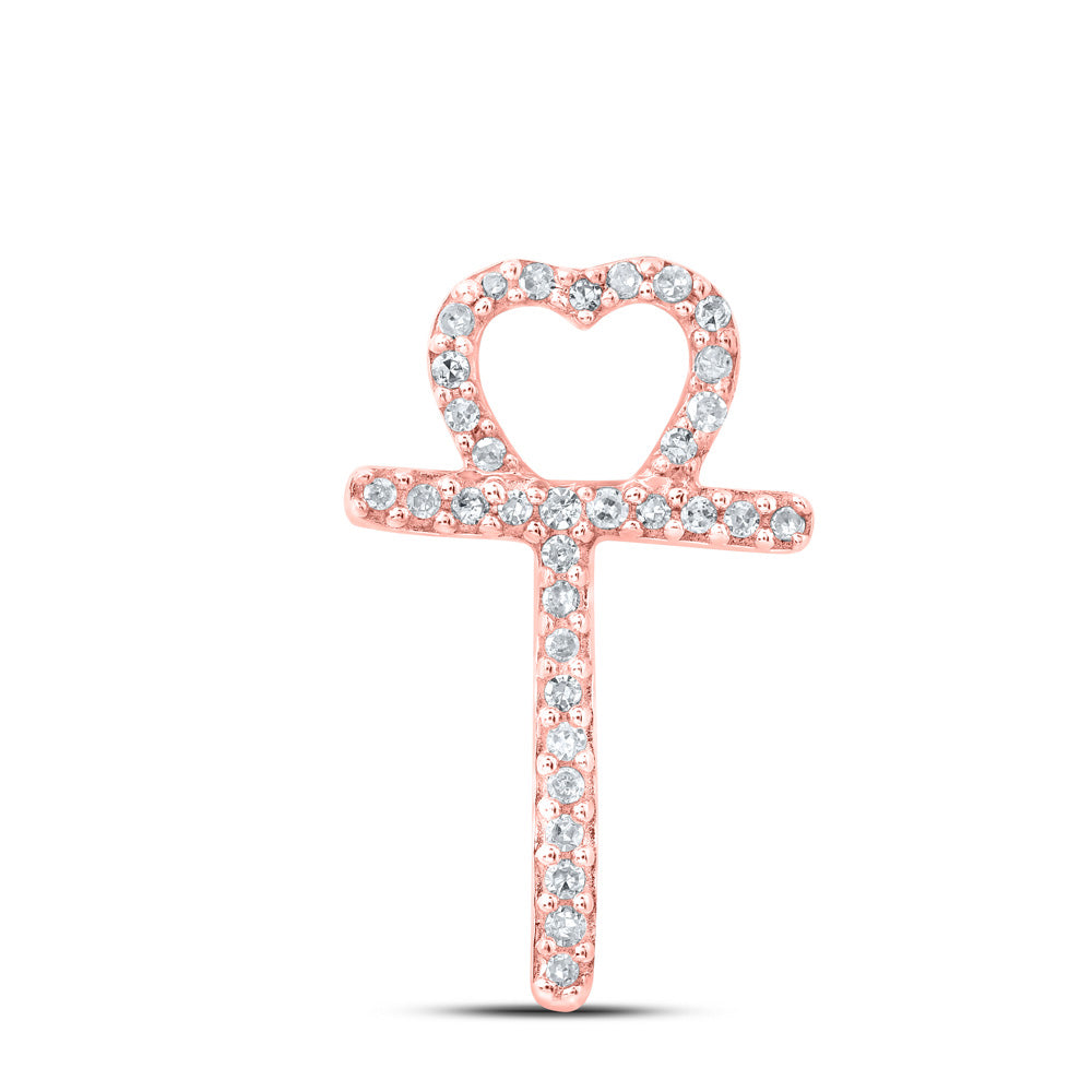 10K Rose Gold Womens Round Diamond Heart Letter Pendant