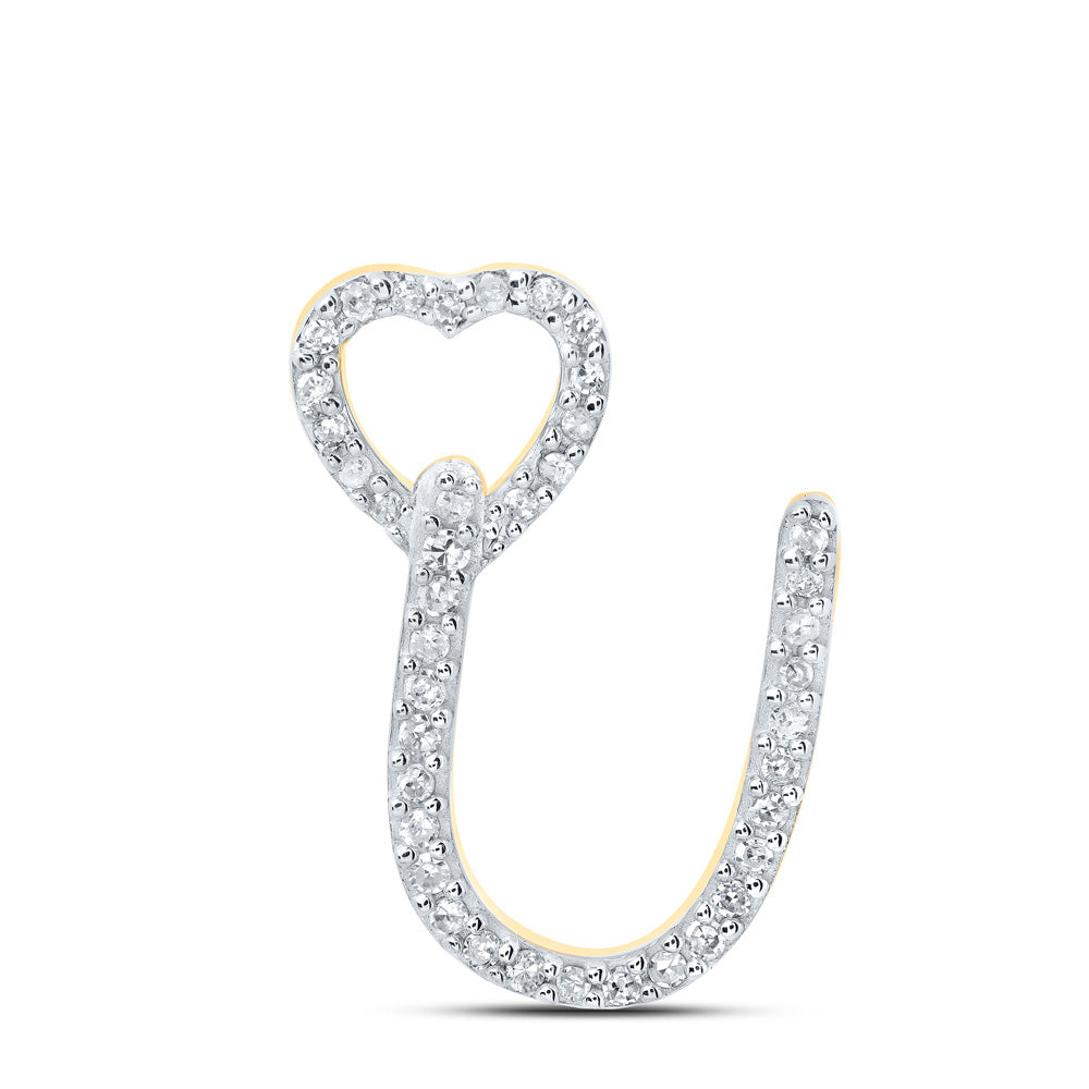 10K Yellow Gold Womens Round Diamond Heart Letter Pendant