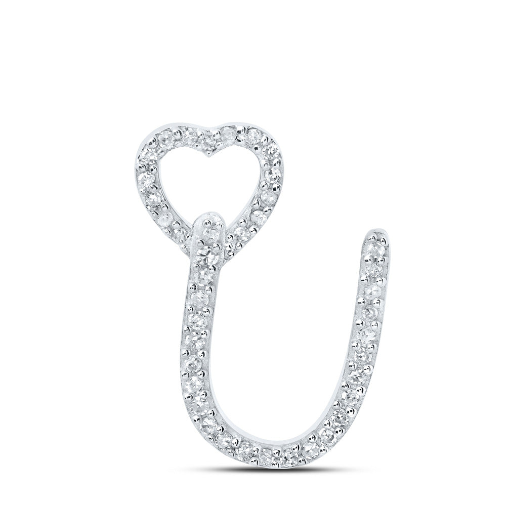 10K White Gold Womens Round Diamond Heart Letter Pendant