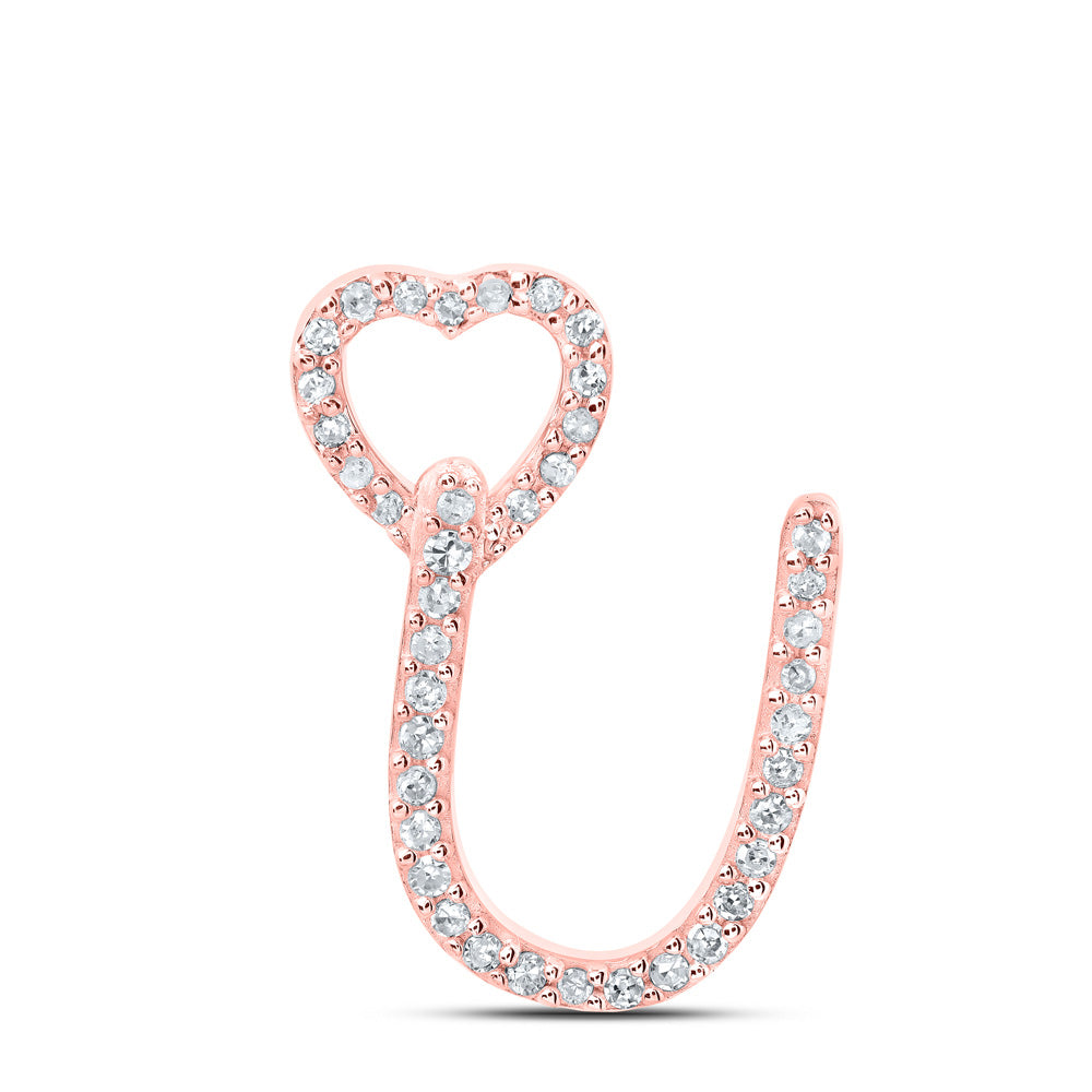 10K Rose Gold Womens Round Diamond Heart Letter Pendant