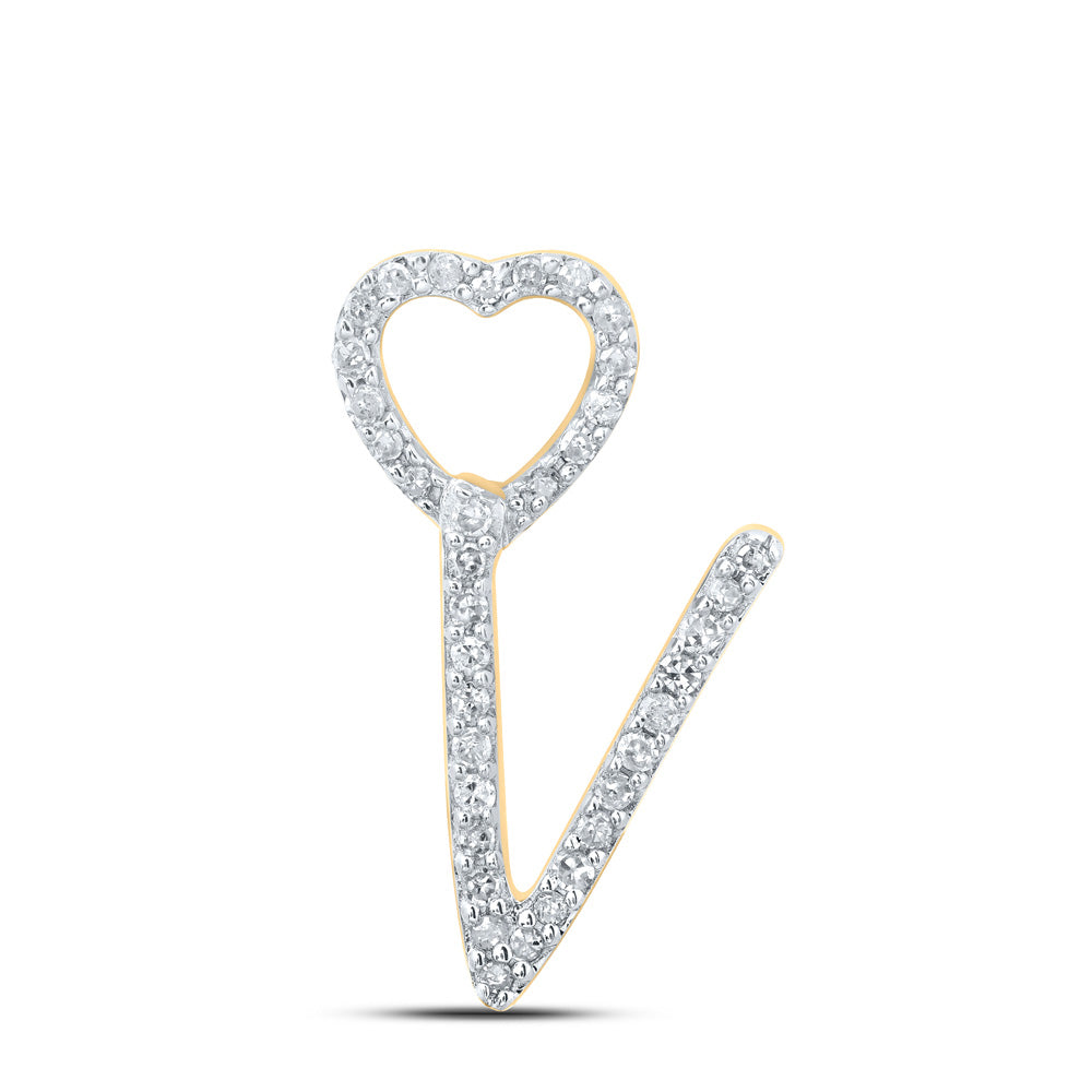 10K Yellow Gold Womens Round Diamond Heart Letter Pendant