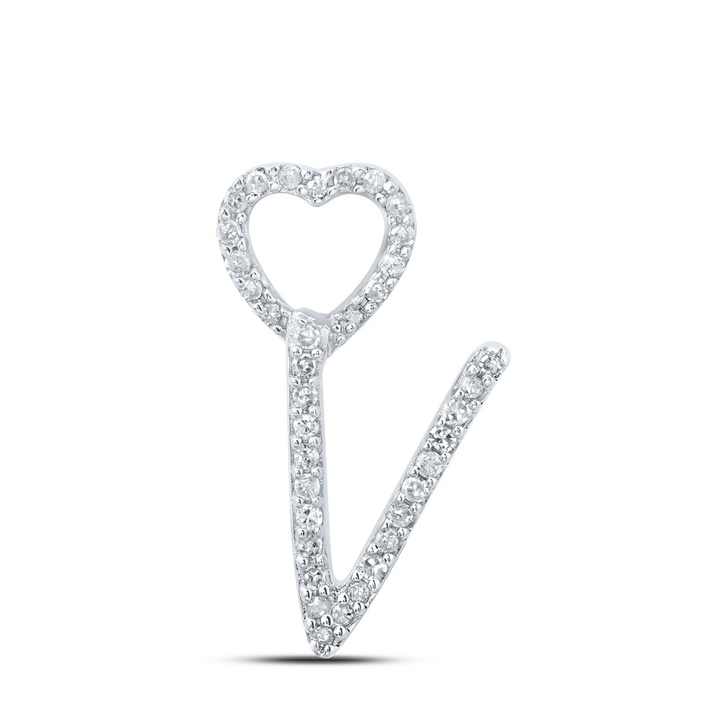 10K White Gold Womens Round Diamond Heart Letter Pendant
