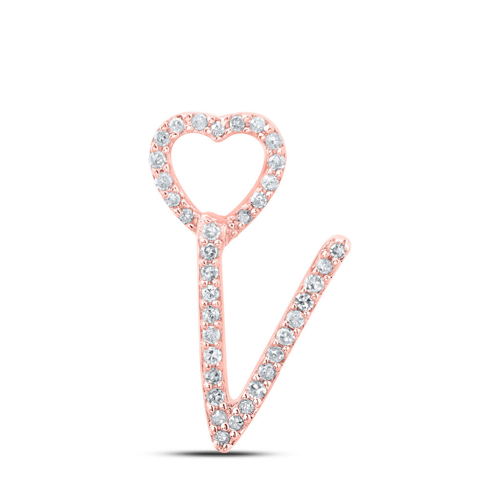 10K Rose Gold Womens Round Diamond Heart Letter Pendant