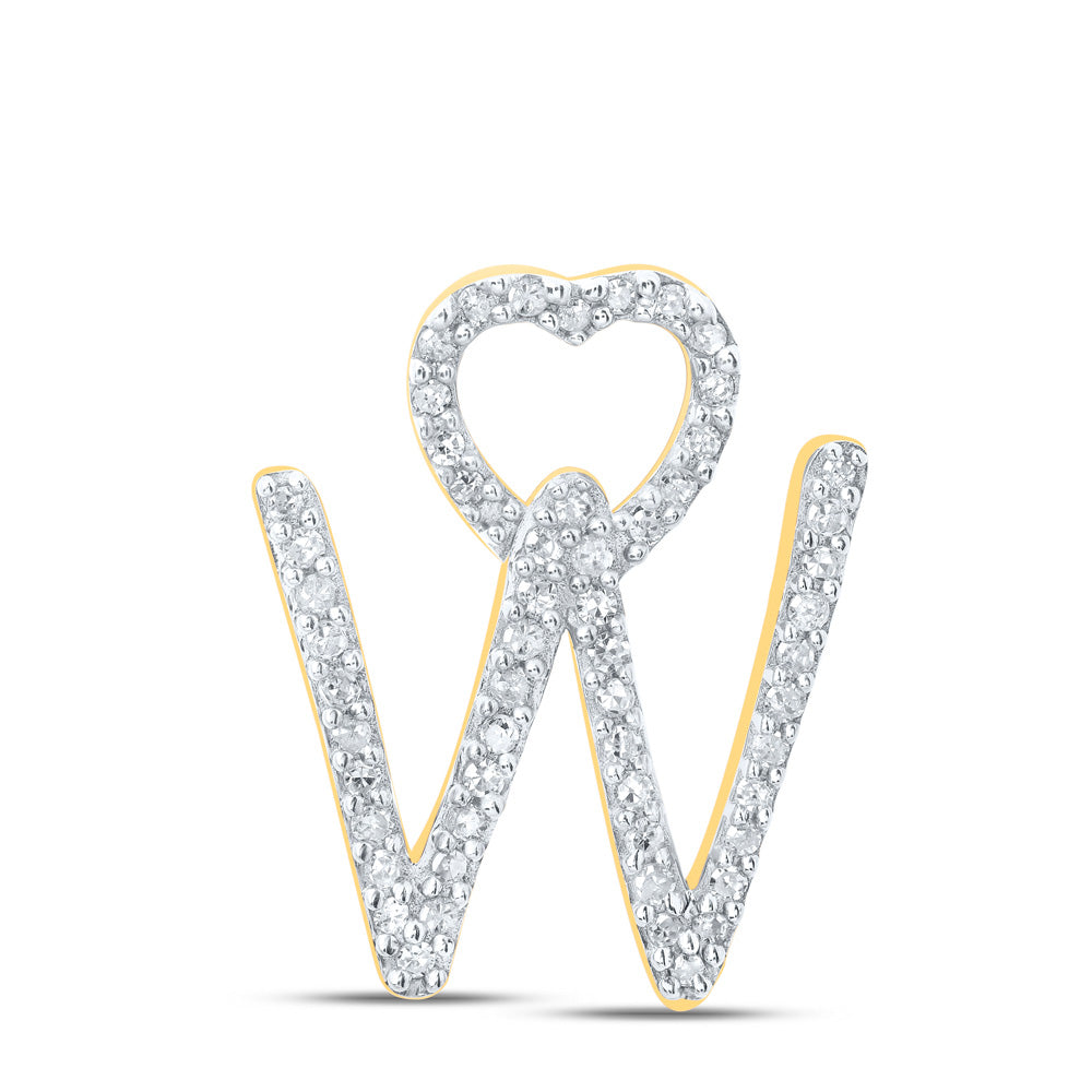 10K Yellow Gold Womens Round Diamond Heart Letter Pendant