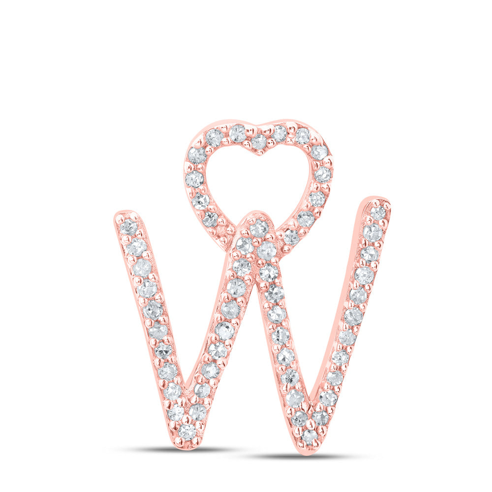 10K Rose Gold Womens Round Diamond Heart Letter Pendant