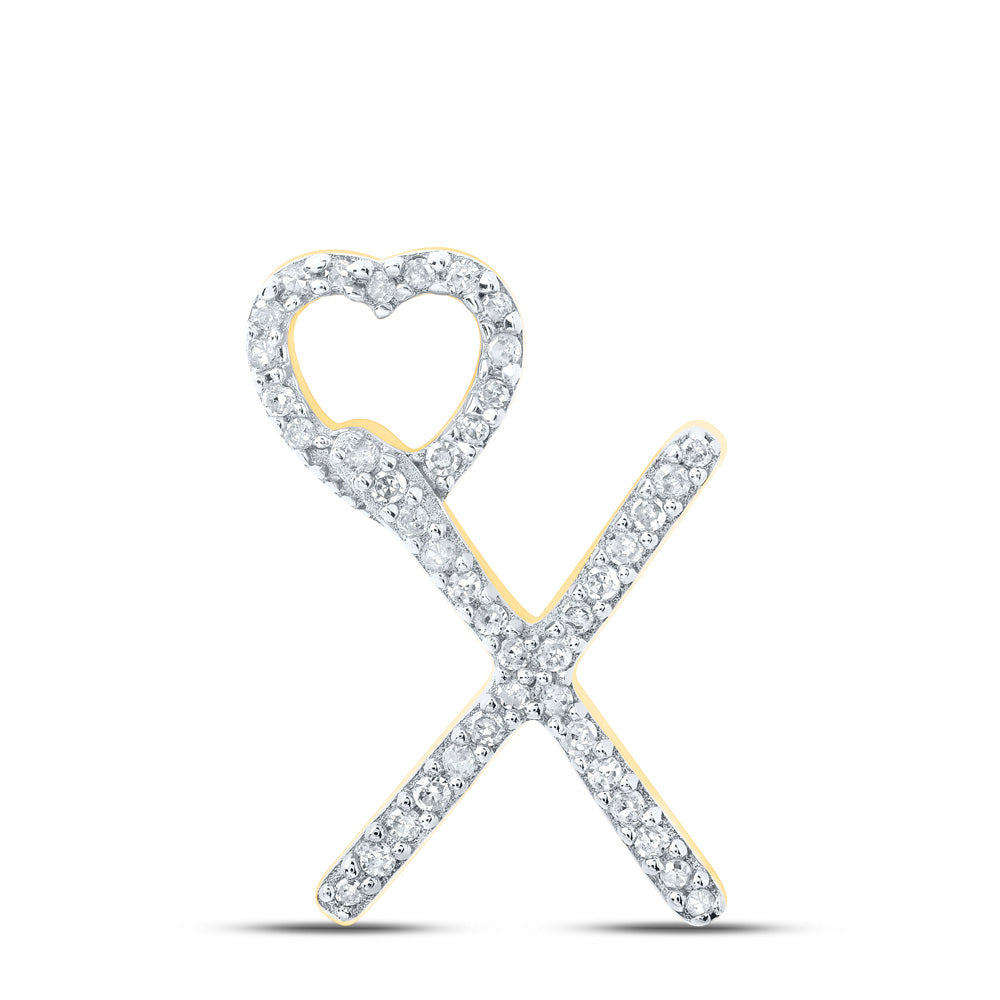 10K Yellow Gold Womens Round Diamond Heart Letter Pendant