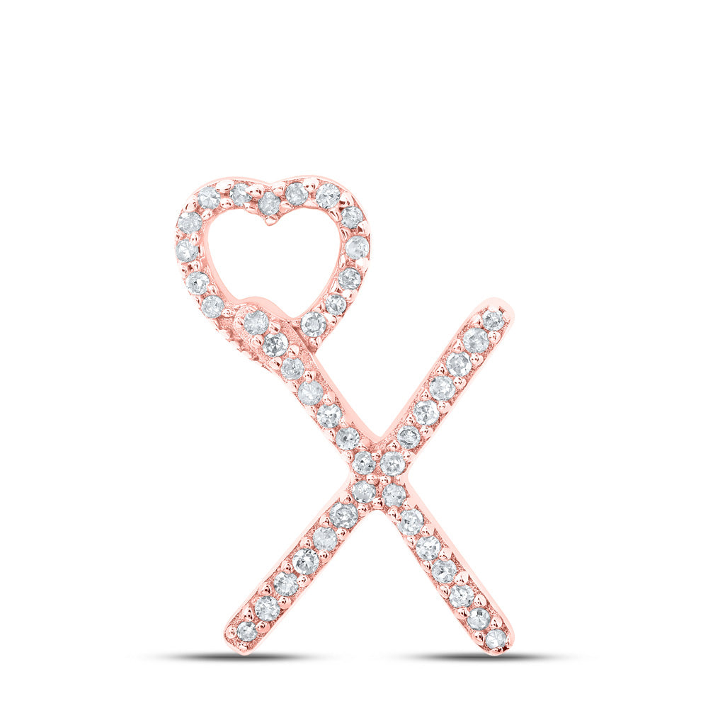 10K Rose Gold Womens Round Diamond Heart Letter Pendant