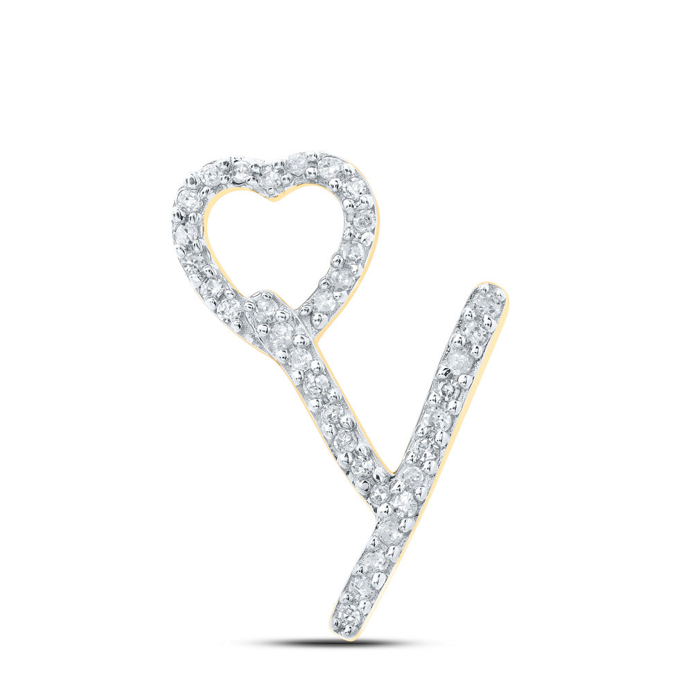 10K Yellow Gold Womens Round Diamond Heart Letter Pendant