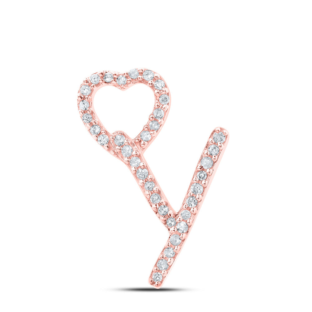 10K Rose Gold Womens Round Diamond Heart Letter Pendant