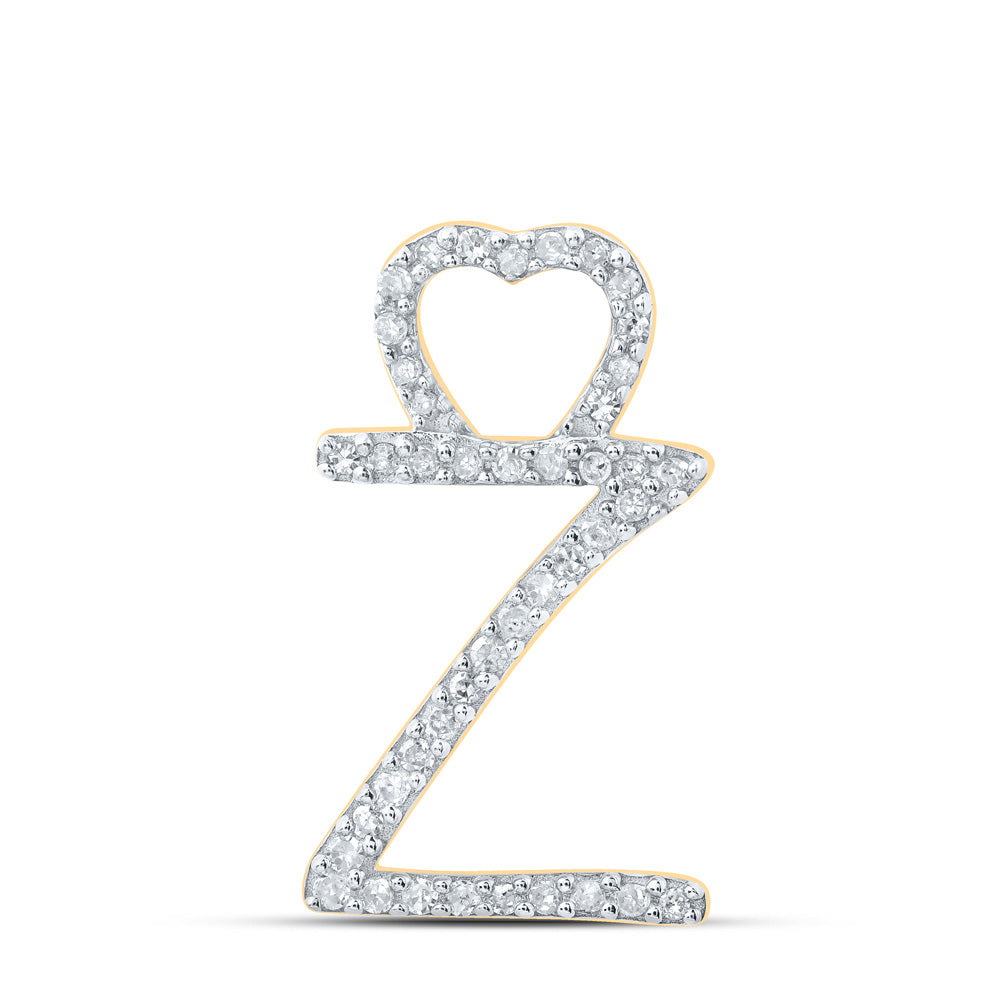 10K Yellow Gold Womens Round Diamond Heart Letter Pendant