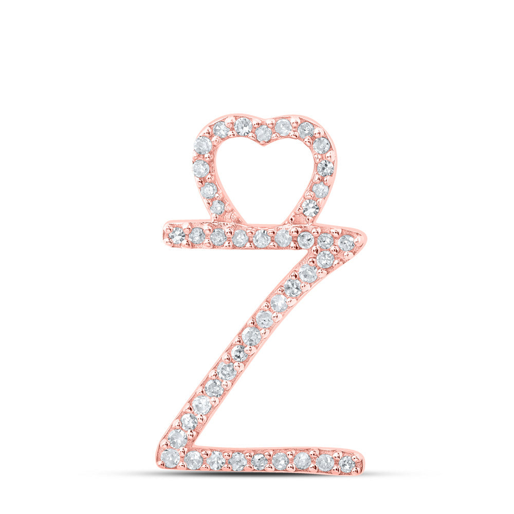 10K Rose Gold Womens Round Diamond Heart Letter Pendant