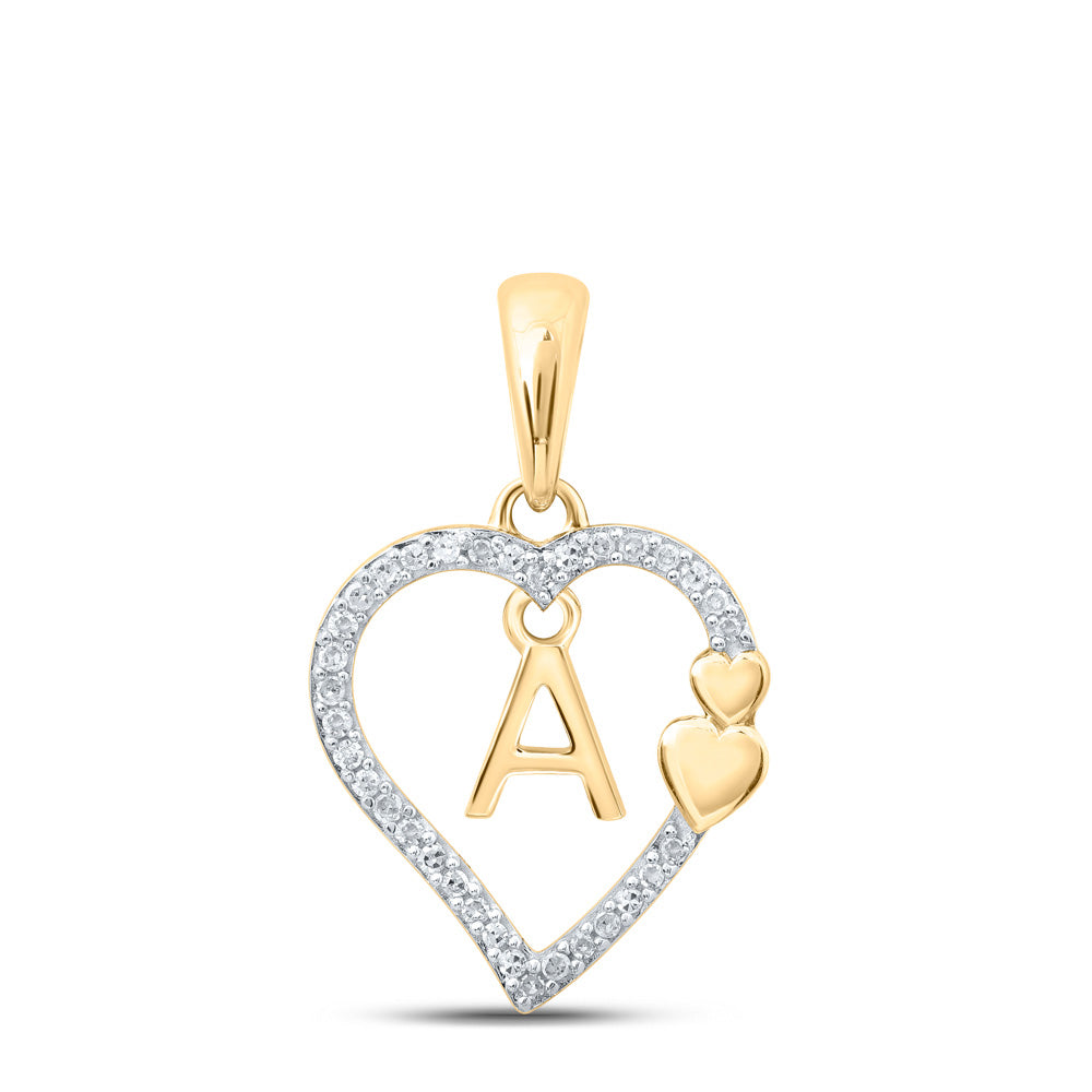 10K Yellow Or White Or Rose Gold Womens Round Diamond A Heart Letter Pendant
