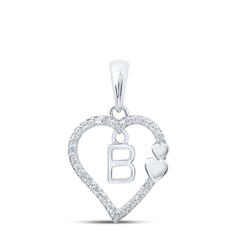 10K Yellow Or White Or Rose Gold Womens Round Diamond B Heart Letter Pendant
