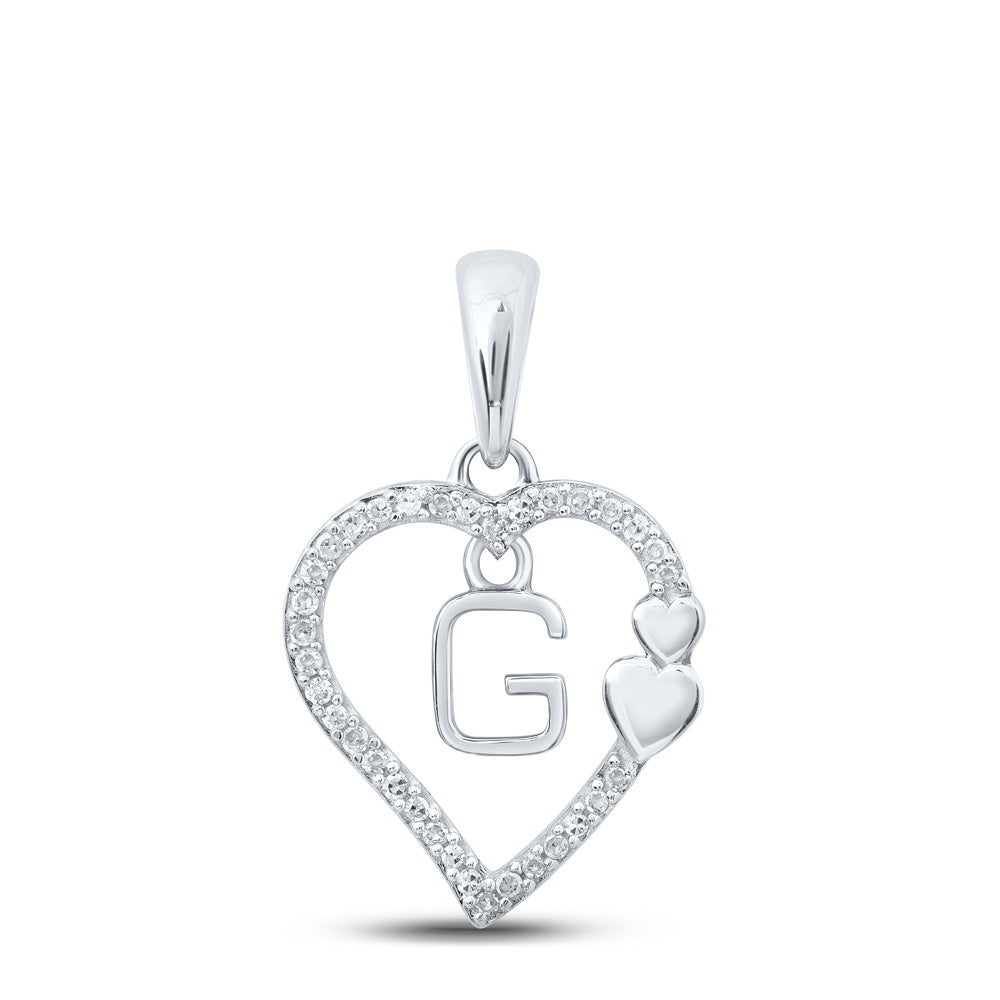 10K Yellow Or White Or Rose Gold Womens Round Diamond G Heart Letter Pendant