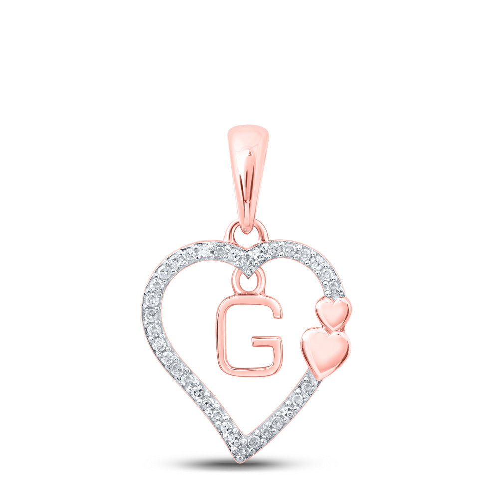 10K Yellow Or White Or Rose Gold Womens Round Diamond G Heart Letter Pendant