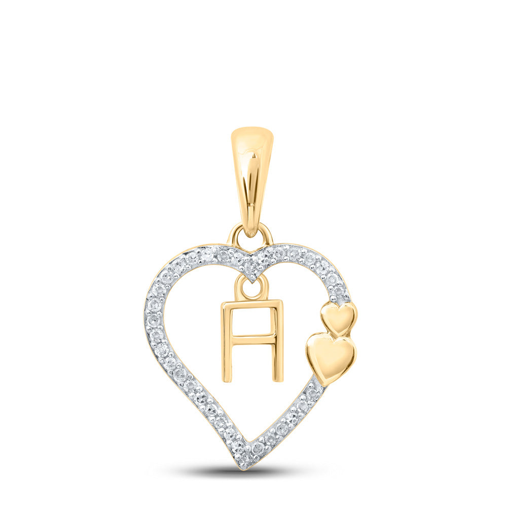 10K Yellow Or White Or Rose Gold Womens Round Diamond Heart H Letter Pendant