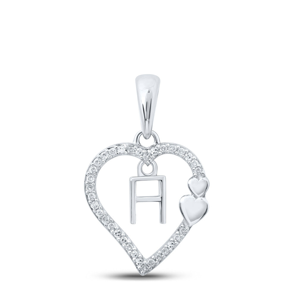 10K Yellow Or White Or Rose Gold Womens Round Diamond Heart H Letter Pendant