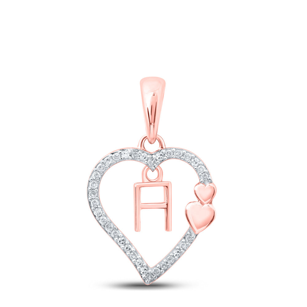 10K Yellow Or White Or Rose Gold Womens Round Diamond Heart H Letter Pendant