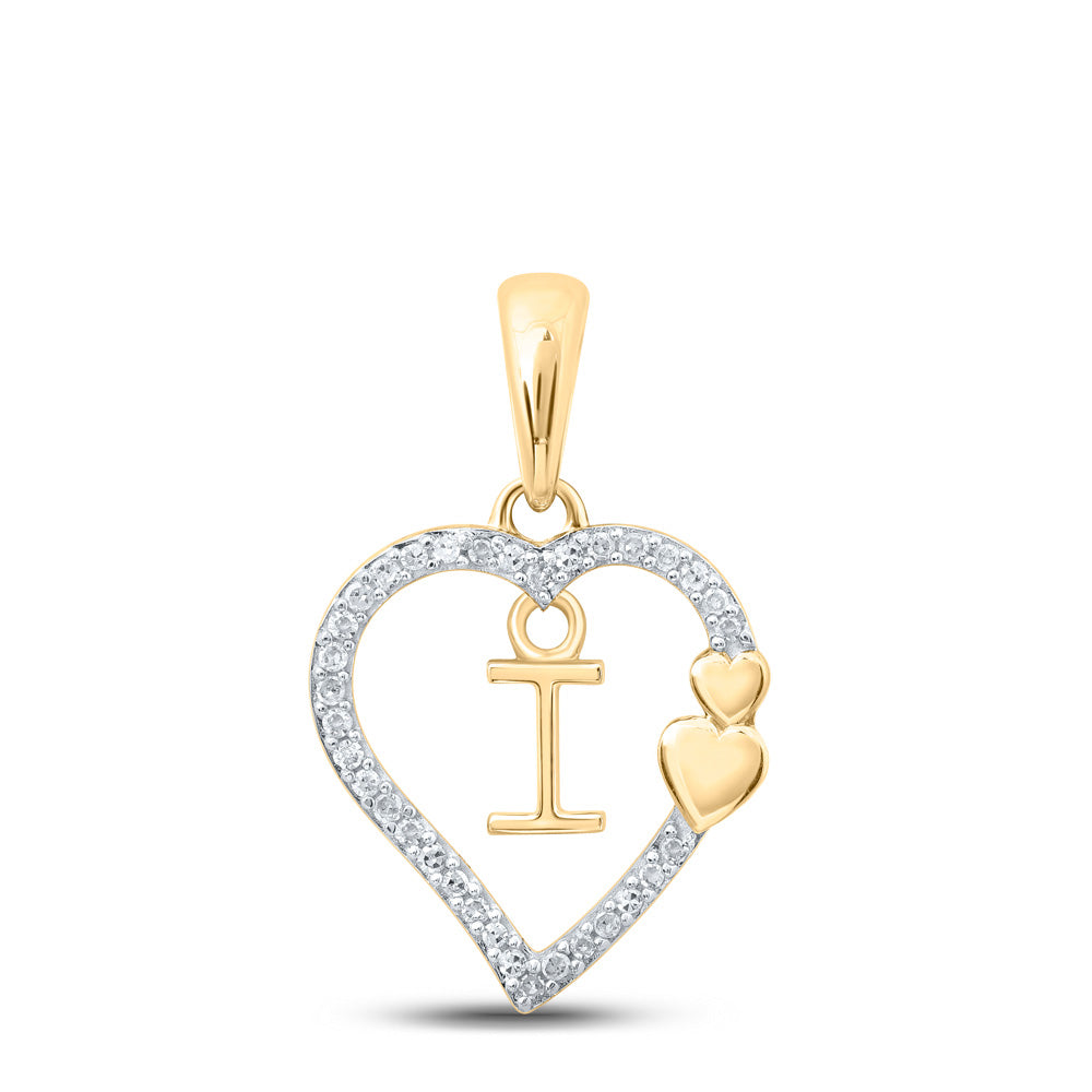 10K Yellow Gold Womens Round Diamond I Heart Letter Pendant 1/10 Cttw, Length: 0.87 In, Width: 0.53 In