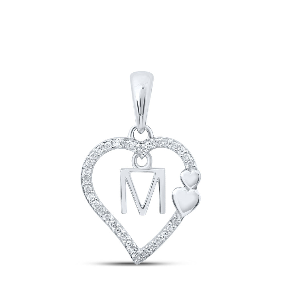10K Yellow Or White Or Rose Gold Womens Round Diamond M Heart Letter Pendant