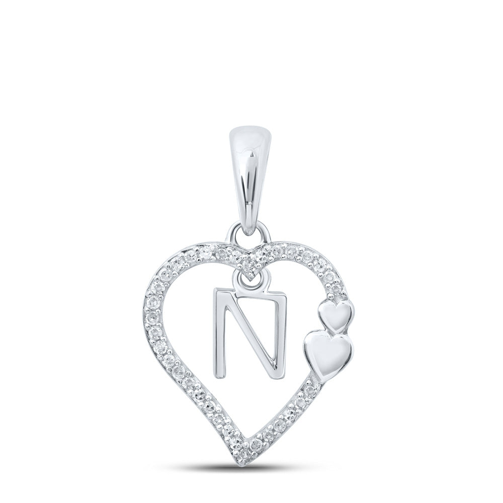 10K Yellow Or White Or Rose Gold Womens Round Diamond Heart N Letter Pendant