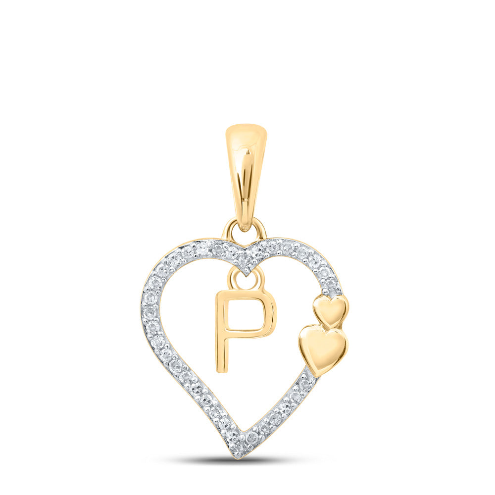 10K White Or Yellow Gold Womens Round Diamond P Heart Letter Pendant