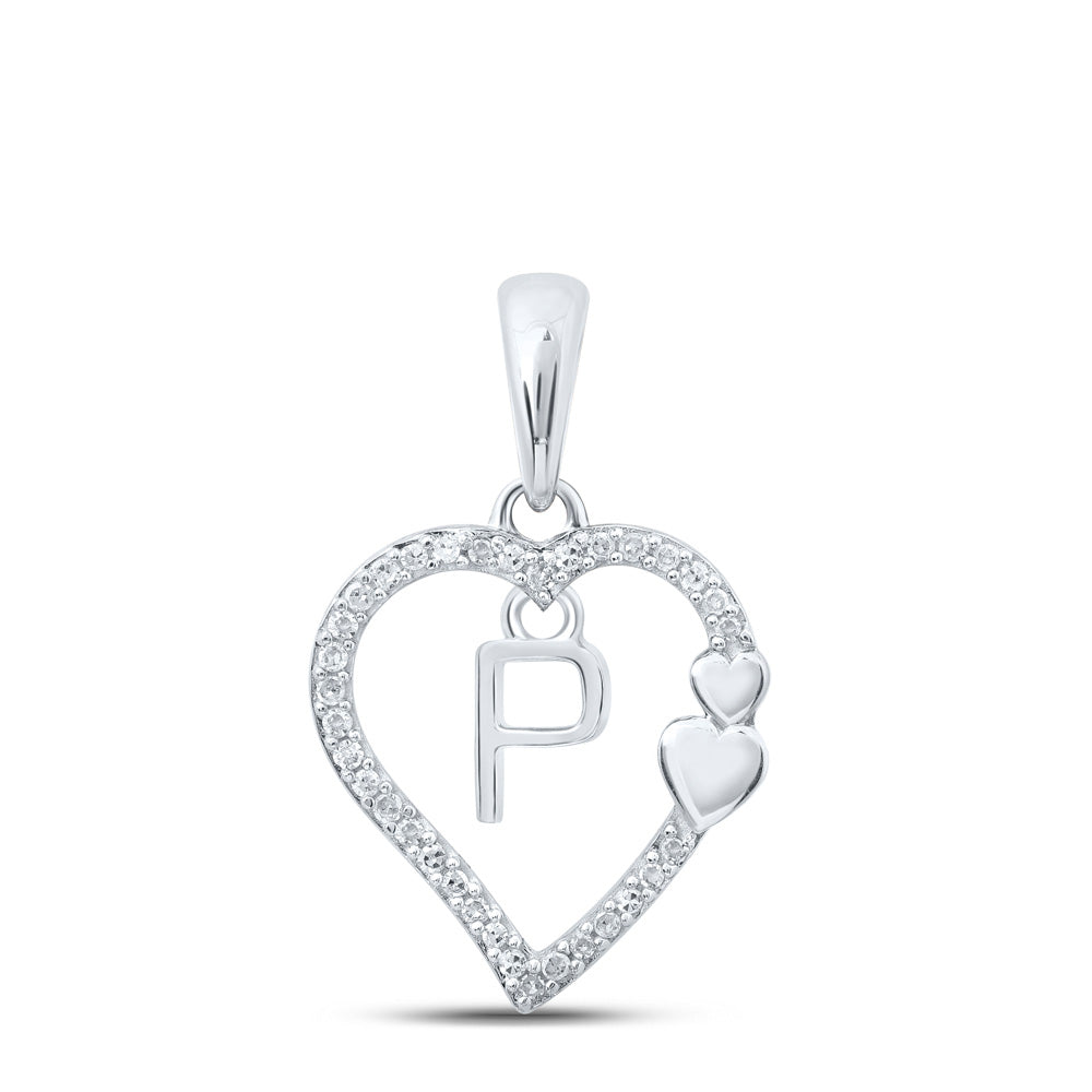10K White Or Yellow Gold Womens Round Diamond P Heart Letter Pendant