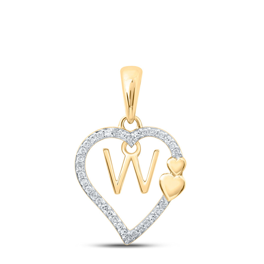 10K White Or Yellow Gold Womens Round Diamond W Heart Letter Pendant