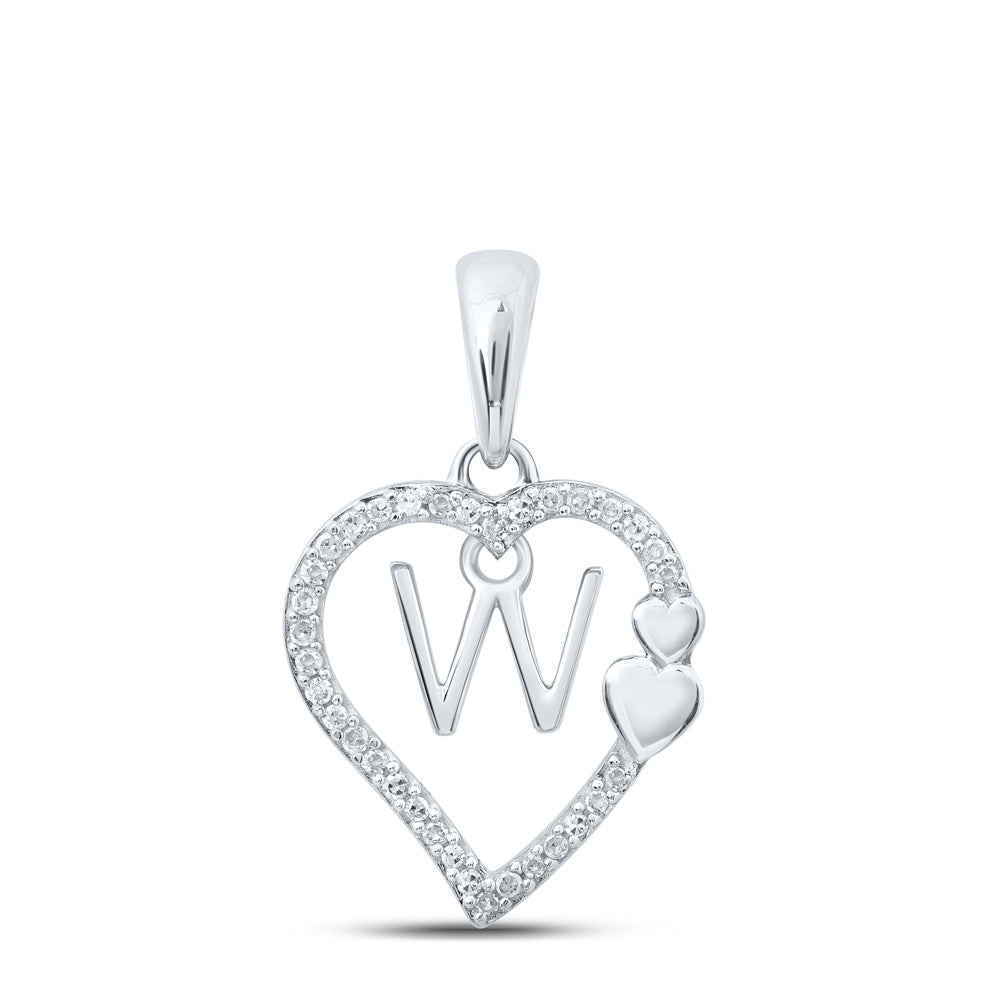 10K White Or Yellow Gold Womens Round Diamond W Heart Letter Pendant