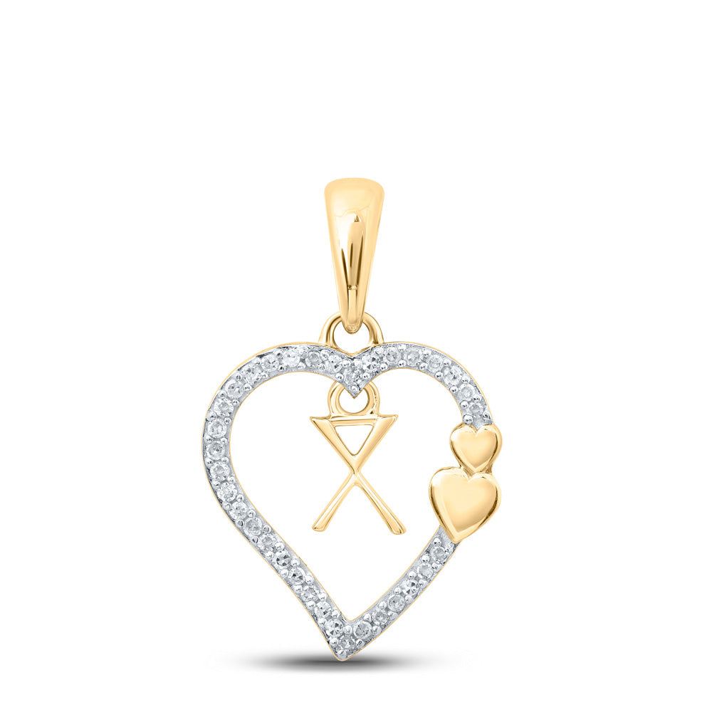 10K White Or Yellow Gold Womens Round Diamond X Heart Letter Pendant