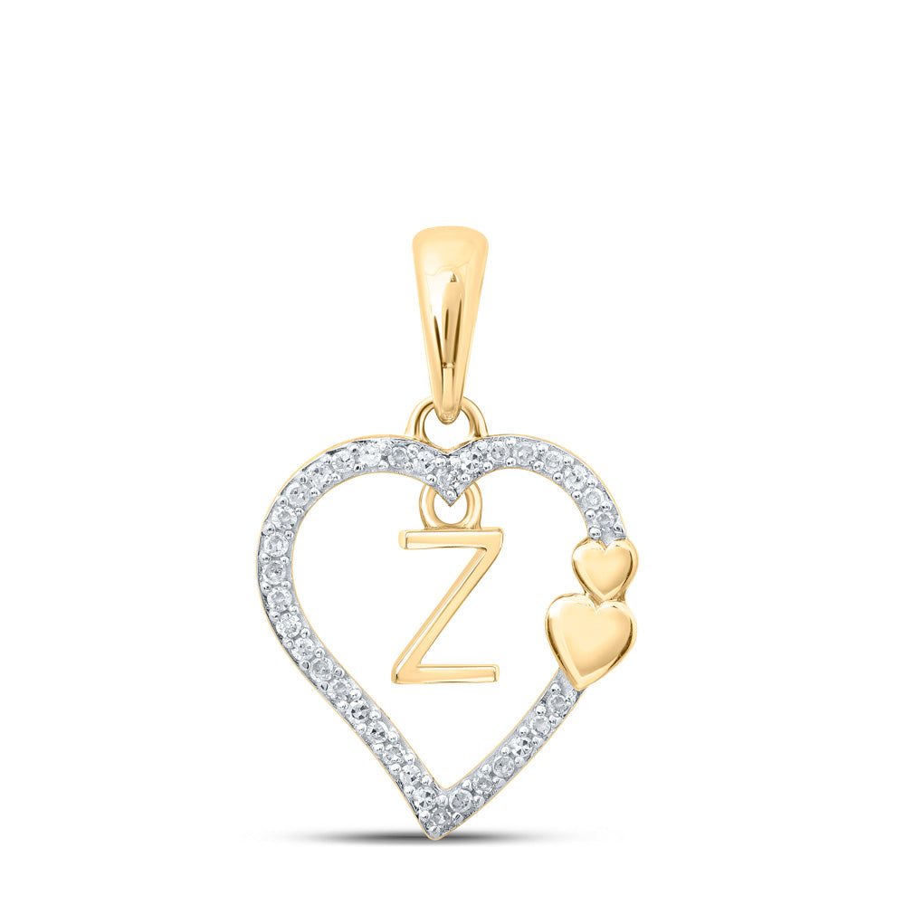 10K White Or Yellow Gold Womens Round Diamond Z Heart Letter Pendant