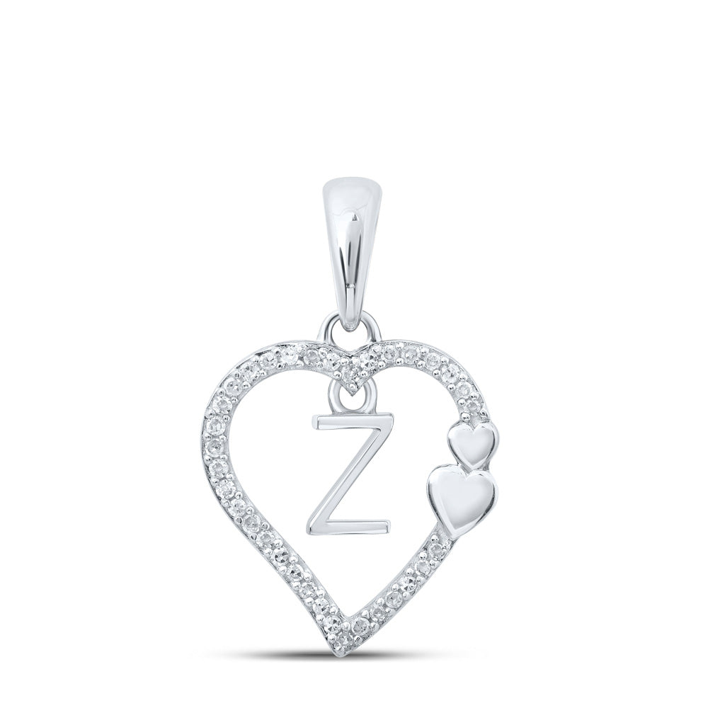 10K White Or Yellow Gold Womens Round Diamond Z Heart Letter Pendant